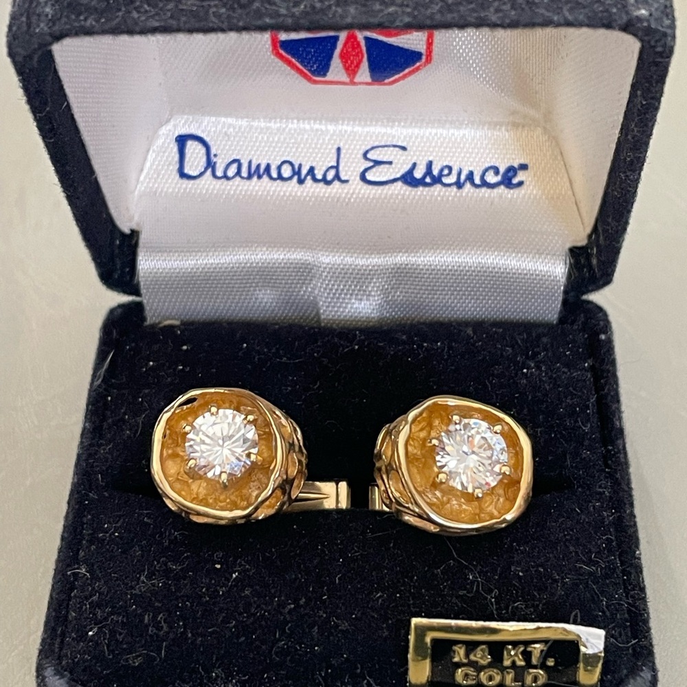 Diamond Essence 14k Solid Cufflinks Simulated Dia… - image 1